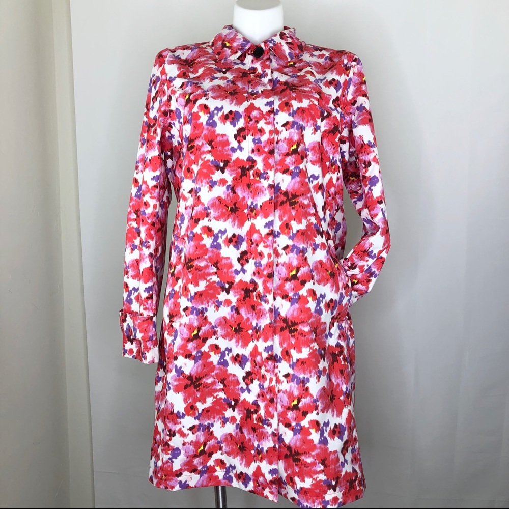 Lands’ End Floral Long Raincoat size 18